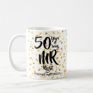 Mr Right 50th Anniversary Gold Hearts Confetti Coffee Mug