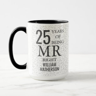 Mr Right Fun 25th Anniversary Silver Hearts Mug