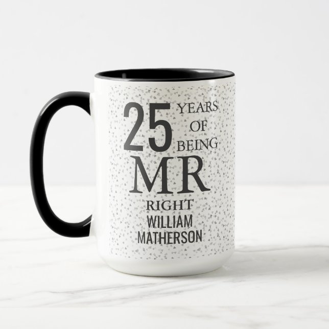 Mr Right Fun 25th Anniversary Silver Hearts Mug (Left)