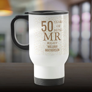 Mr Right Fun 50th Anniversary Gold Hearts Travel Mug
