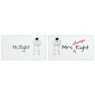 Mr.Right Mrs.Always Right Minimal Line Art Couple Pillowcase