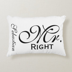 Mr Right Scroll Text Black And White Personalised Decorative Cushion