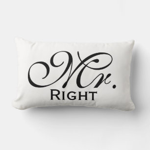 Mr Right Scroll Text In Black And White Lumbar Cushion