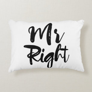 Mr Right Typography In Black And White Decorative Cushion