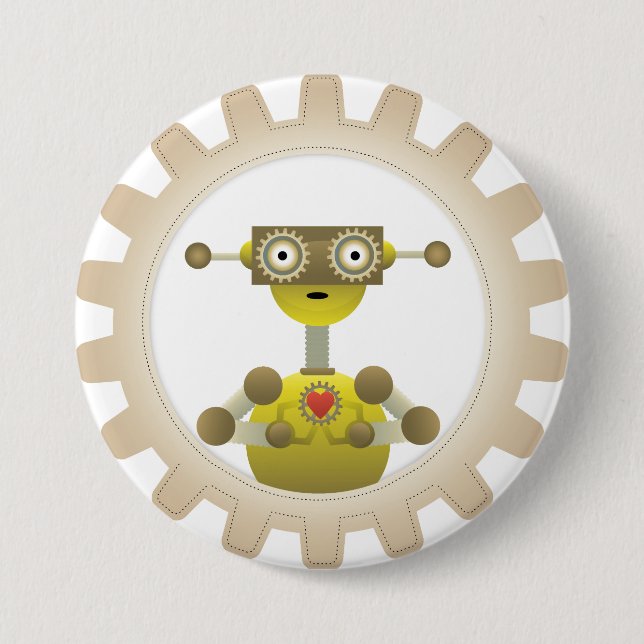 Mr. Robot with Steampunk Gear Heart Button (Front)