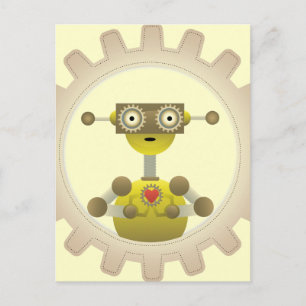 Mr. Robot with Steampunk Gear Heart Postcard