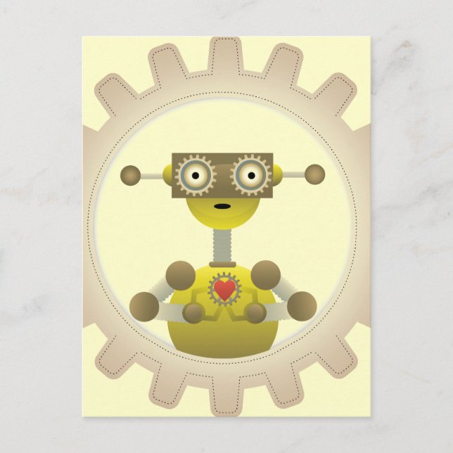 Mr. Robot with Steampunk Gear Heart Postcard (Front)