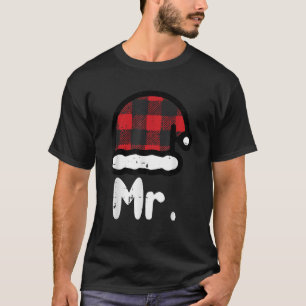 Mr Santa Hat Buffalo Plaid Matching Couples Christ T-Shirt