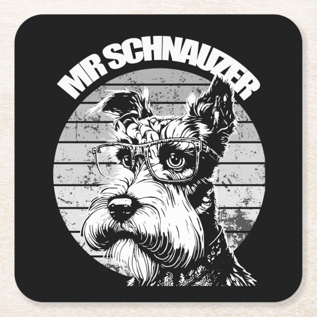 Mr Schnauzer Square Paper Coaster (Front)