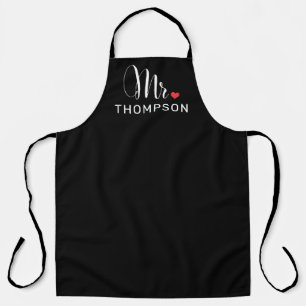 Mr. Script Married Monogram Black Wedding Apron