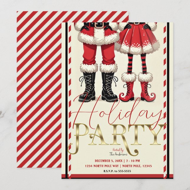Mr. & Skinny Mrs. Claus Red Black Holiday Party Invitation (Front/Back)