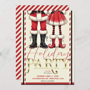 Mr. & Skinny Mrs. Claus Red Black Holiday Party Invitation