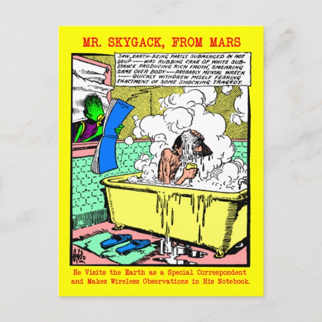 Mr. Skygack Observes a Man Bathing Postcard (Front)