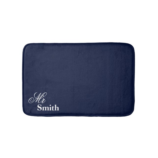 Mr Smith Navy Name Bath Mat (Front)