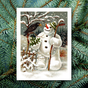Mr. Snowman and Mr. Crow Postcard