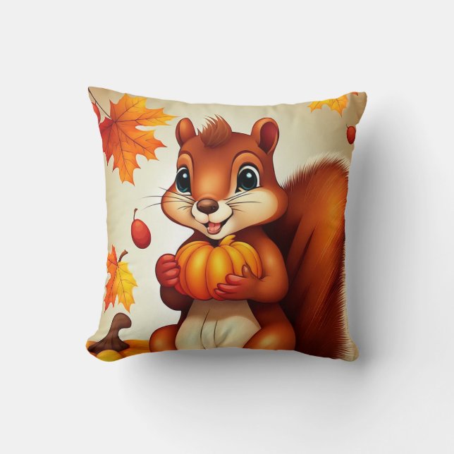 Mr. Squirrel Cosy Fall Vibes Throw Pillow (Front)