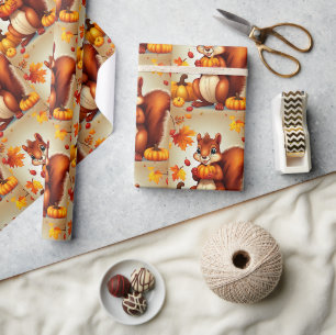Mr. Squirrel Fall and Thanksgiving Wrapping Paper