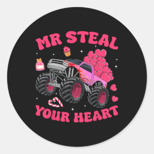 Mr Steal Heart Monster Truck Loving Romantic Valen Classic Round Sticker