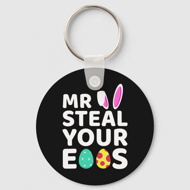 Mr Steal Your Eggs Fun Easter Bunny Easter Day Egg Key Ring (Front)