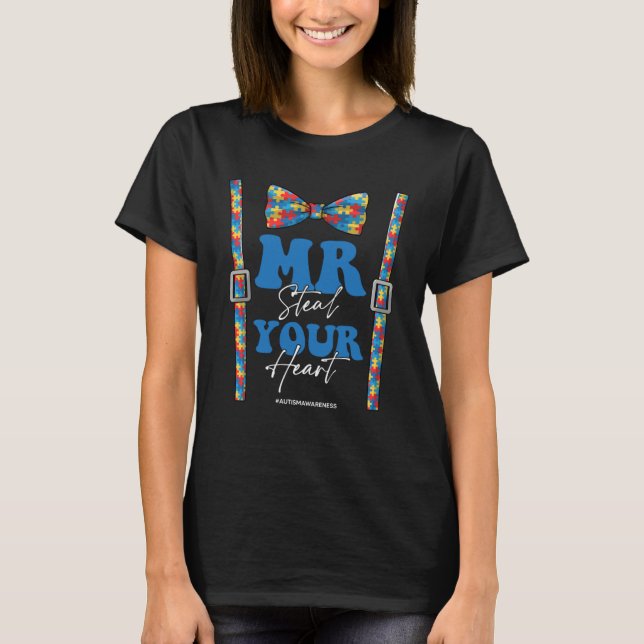 Mr Steal Your Heart Autism Boy Suspenders Autistic T-Shirt (Front)