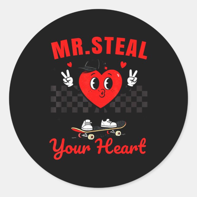 Mr Steal Your Heart For Boys Toddlers Valentine's  Classic Round Sticker (Front)