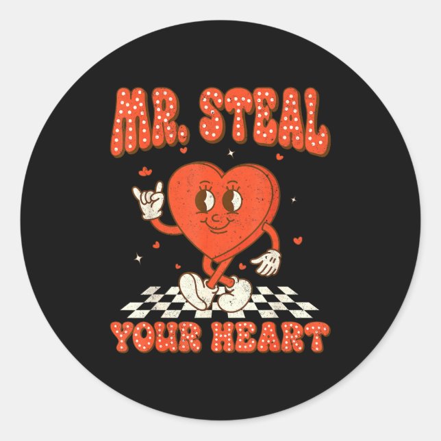 Mr Steal Your Heart For Boys Toddlers Valentine's  Classic Round Sticker (Front)