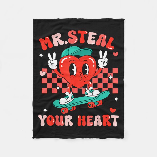 Mr Steal Your Heart For Boys Toddlers Valentine's  Fleece Blanket (Front)