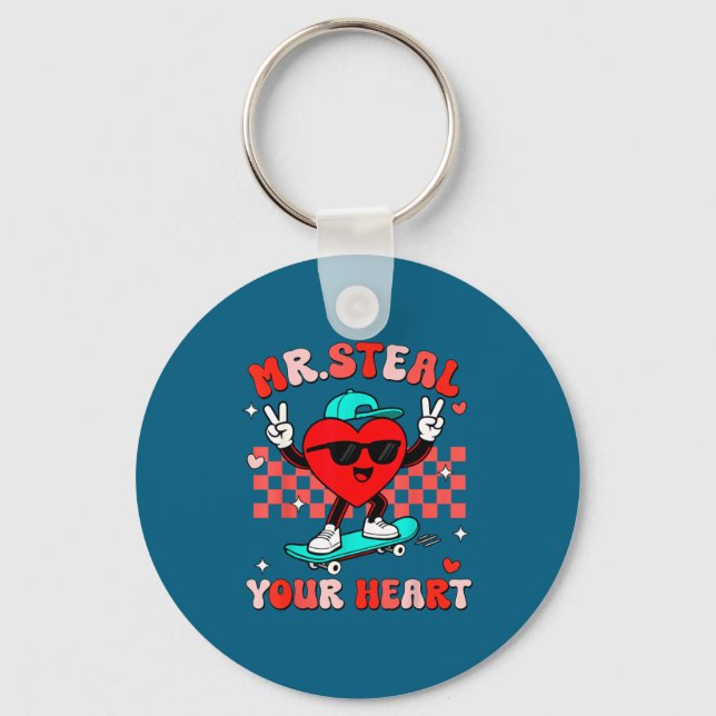 Mr Steal Your Heart For Boys Toddlers Valentine's  Key Ring (Front)