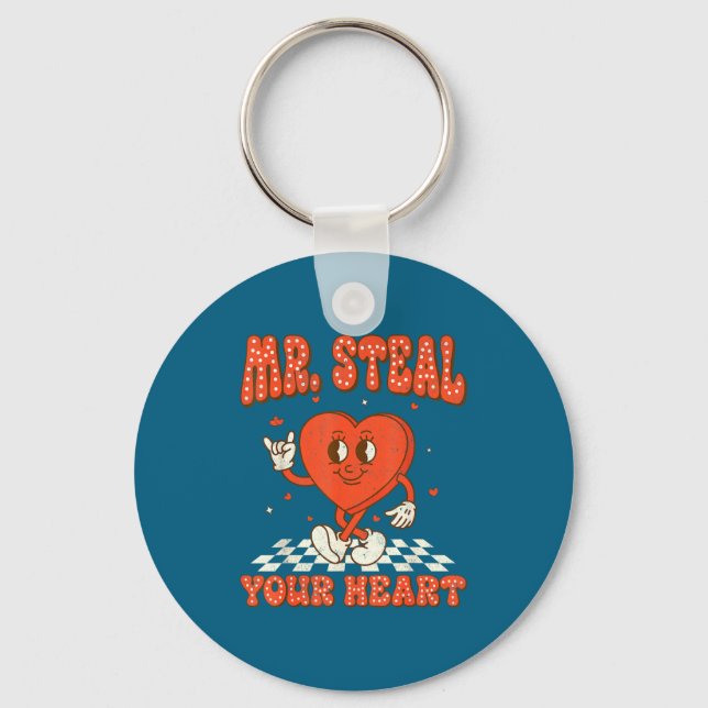 Mr Steal Your Heart For Boys Toddlers Valentine's  Key Ring (Front)