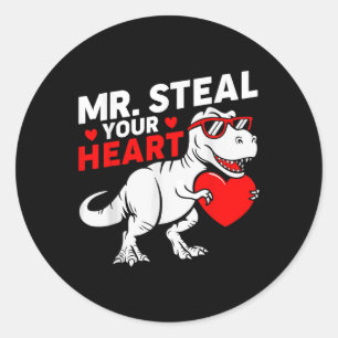 Mr Steal Your Heart Valentine Day Dinosaur Boys Classic Round Sticker