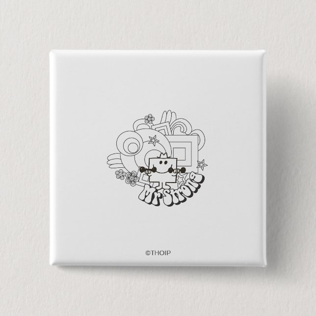 Mr. Strong | Black & White Stars & Flowers 15 Cm Square Badge (Front)
