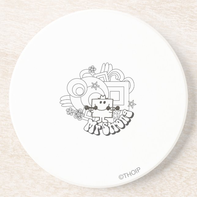 Mr. Strong | Black & White Stars & Flowers Coaster (Front)