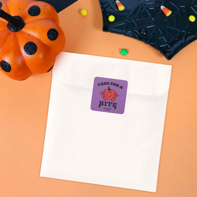 Mr. Strong Care For A Bite Halloween Square Sticker (Sticker on treat bag)
