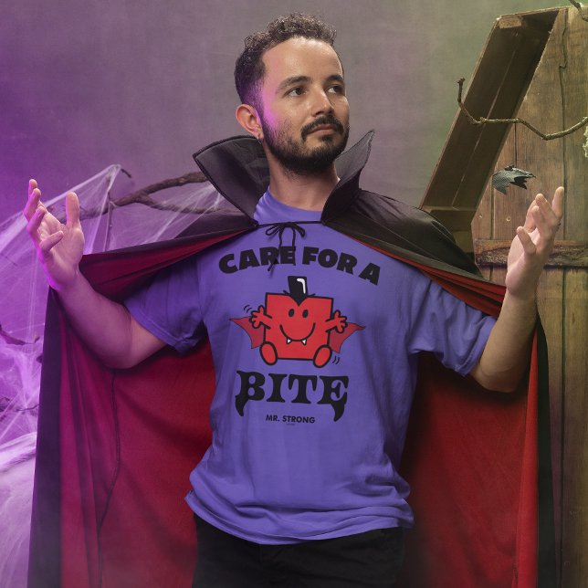 Mr. Strong Care For A Bite Halloween T-Shirt (Person wearing t-shirt)