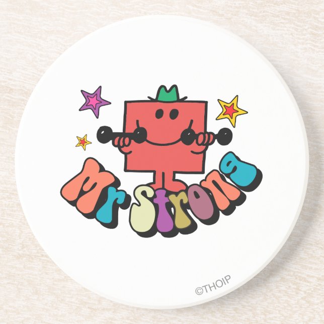 Mr. Strong | Colourful Lettering & Stars Coaster (Front)