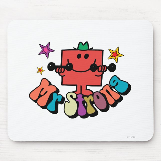 Mr. Strong | Colourful Lettering & Stars Mouse Pad (Front)