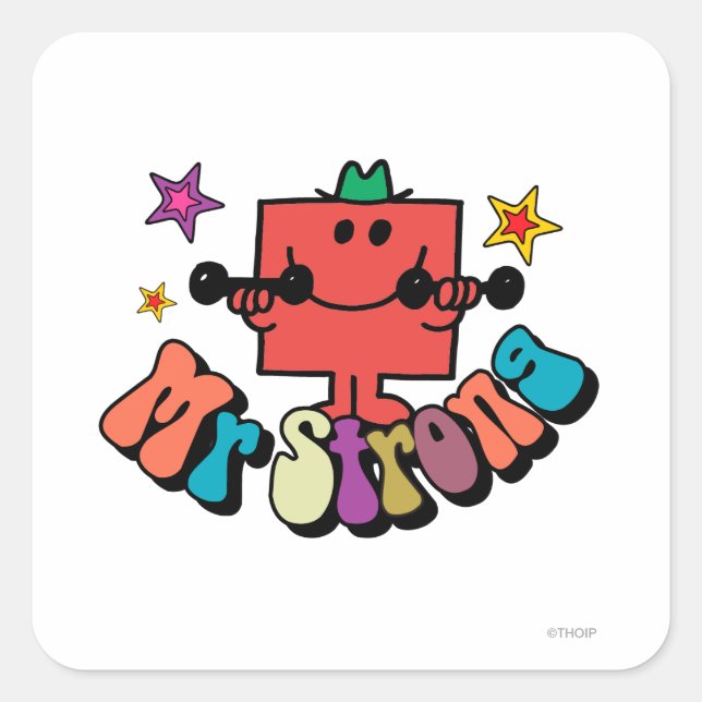 Mr. Strong | Colourful Lettering & Stars Square Sticker (Front)