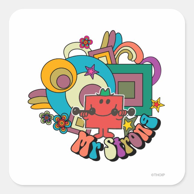 Mr. Strong | Psychedelic Swirls, Stars, & Flowers Square Sticker (Front)