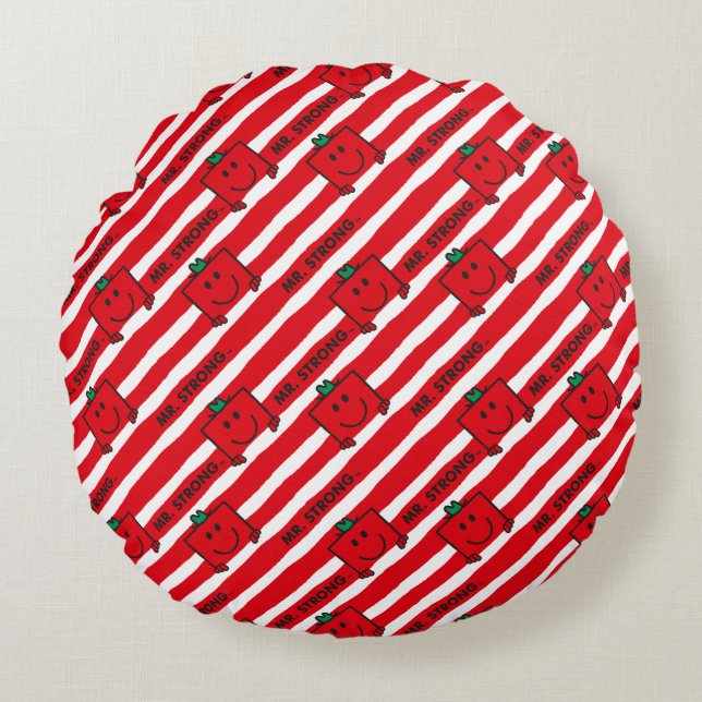 Mr Strong | Red Stripes Pattern Round Cushion (Front)
