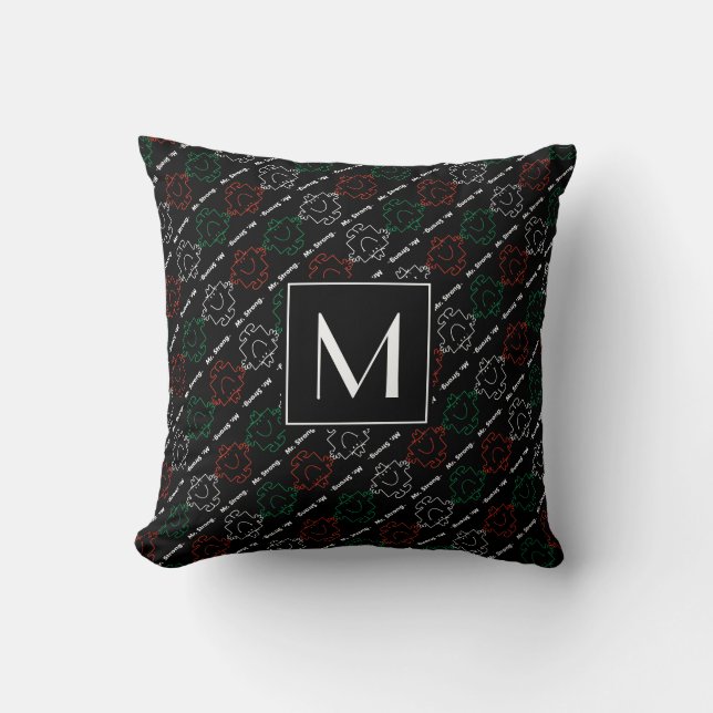 Mr Strong | Red, White & Green Pattern | Monogram Cushion (Front)