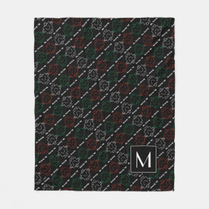 Mr Strong Red, White & Green Pattern Monogram Fleece Blanket