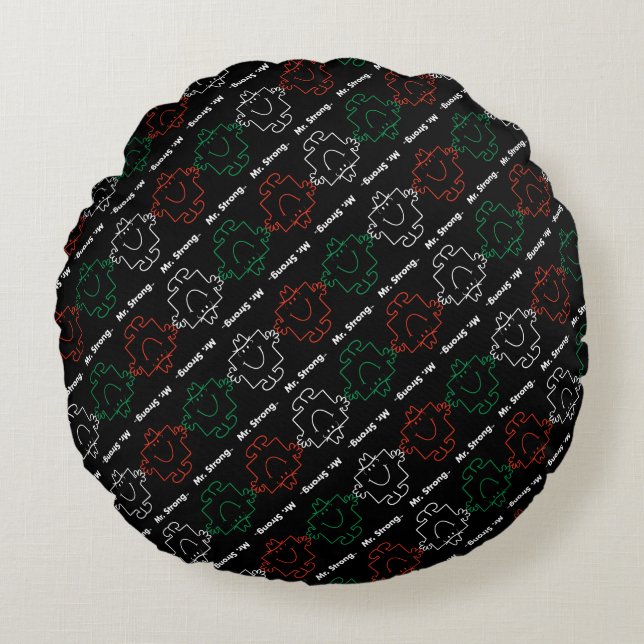 Mr Strong | Red, White & Green Pattern Round Cushion (Front)