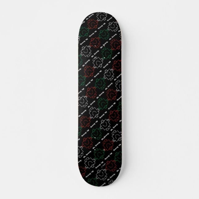 Mr Strong | Red, White & Green Pattern Skateboard (Front)