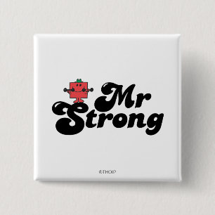 Mr. Strong   Weights & Bubble Lettering 15 Cm Square Badge