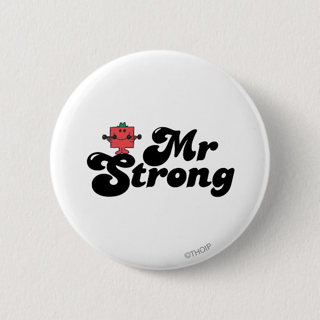 Mr. Strong | Weights & Bubble Lettering 6 Cm Round Badge (Front)