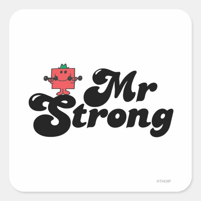 Mr. Strong | Weights & Bubble Lettering Square Sticker (Front)