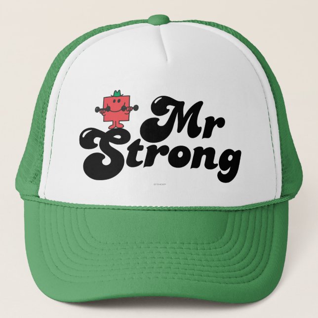 Mr. Strong | Weights & Bubble Lettering Trucker Hat (Front)