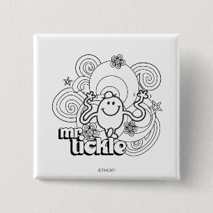 Mr. Tickle   Black & White Swirls & Stars 15 Cm Square Badge