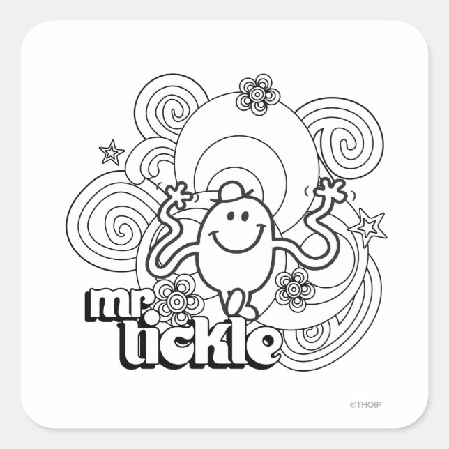 Mr. Tickle | Black & White Swirls & Stars Square Sticker (Front)