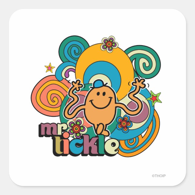 Mr. Tickle | Psychedelic Swirls, Stars, & Flowers Square Sticker (Front)